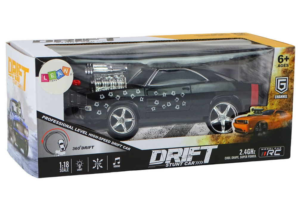 Autko Zdalnie Sterowane 1:18 Drift 360 Światła Dźwięki Czarny - obrazek 4