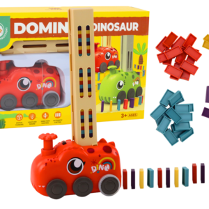 Autko Czerwony Dinozaur na Baterie Układające Kolorowe Domino 4 Kolory Klocków