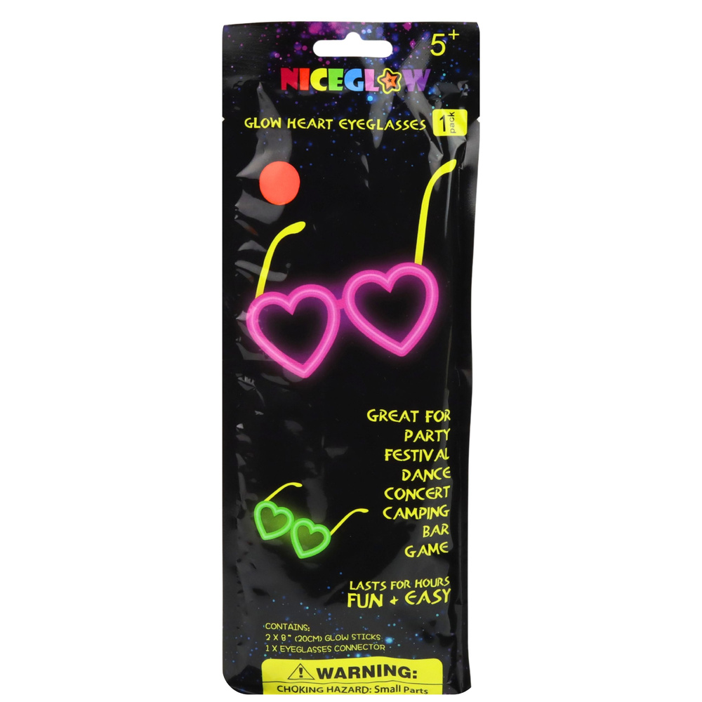 Okulary Fluorescencyjne Serca Świecące W Ciemności Stick Neon Czerwone - obrazek 5