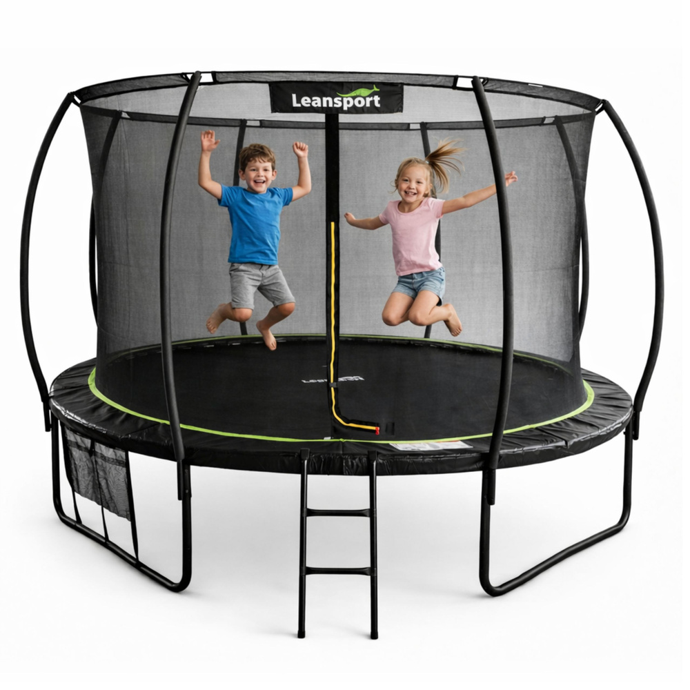 Trampolina Ogrodowa LEAN Z Siatką Wewnętrzną Czarno-Zielona 366CM 12FT - obrazek 2