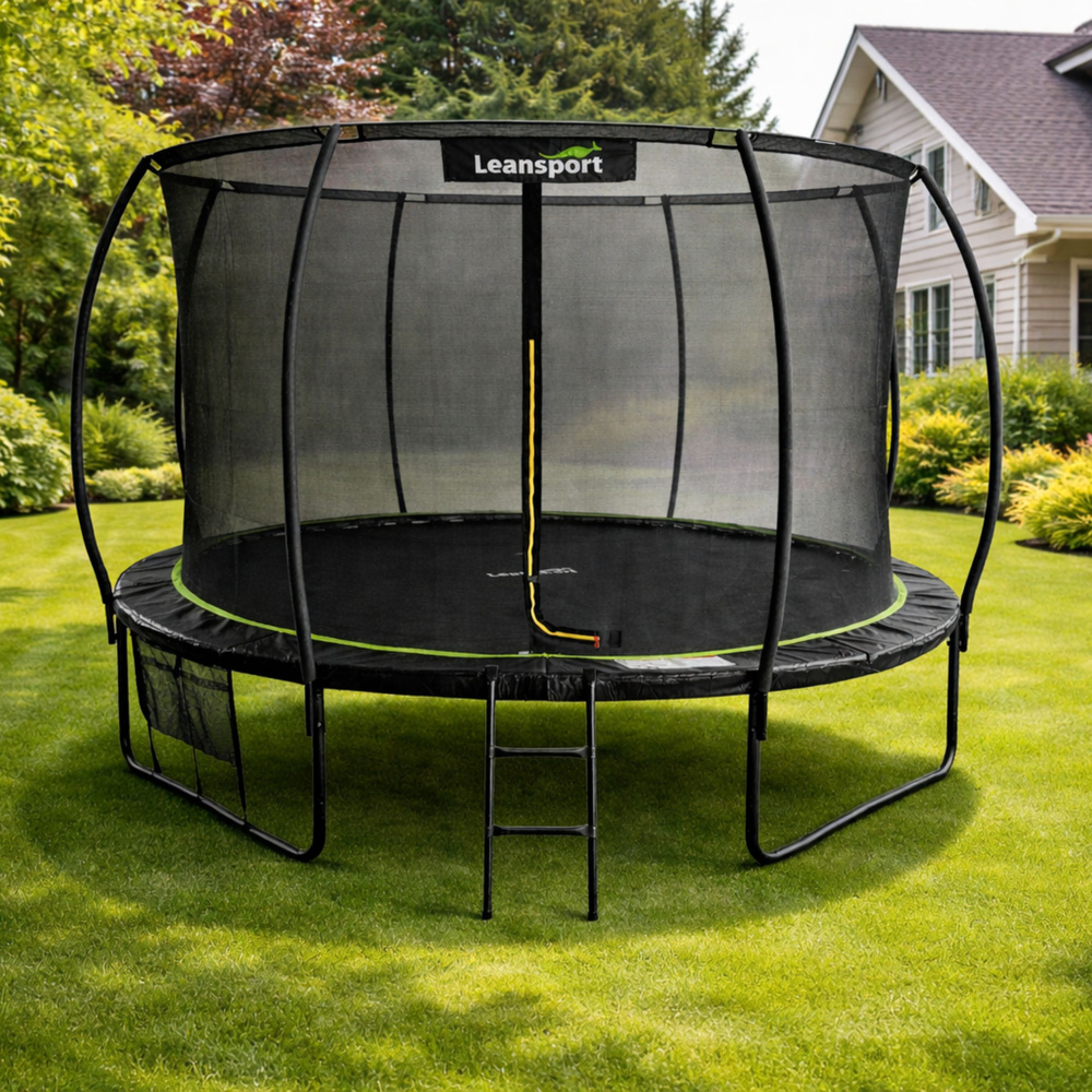 Trampolina Ogrodowa LEAN Z Siatką Wewnętrzną Czarno-Zielona 366CM 12FT - obrazek 3