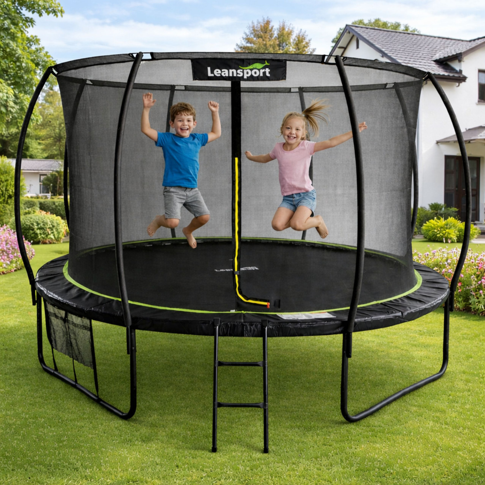 Trampolina Ogrodowa LEAN Z Siatką Wewnętrzną Czarno-Zielona 366CM 12FT - obrazek 4