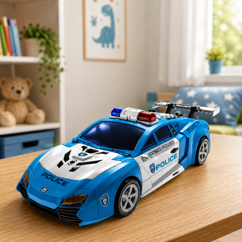 Auto Robot 2w1 Samochód Policyjny Wyrzutnia Małe Roboty Światła Dźwięki - obrazek 6