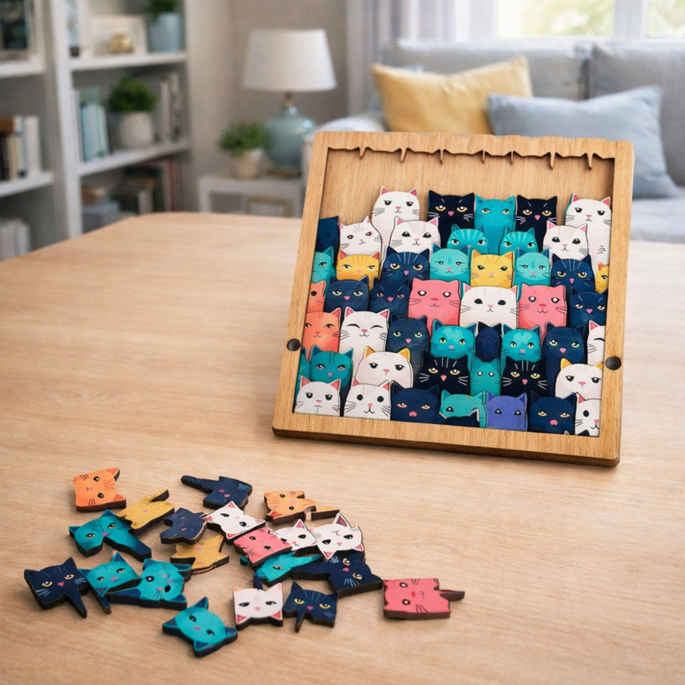 Drewniane Puzzle Kotki Układanka Edukacyjna Ramka Woreczek 62 el. - obrazek 3