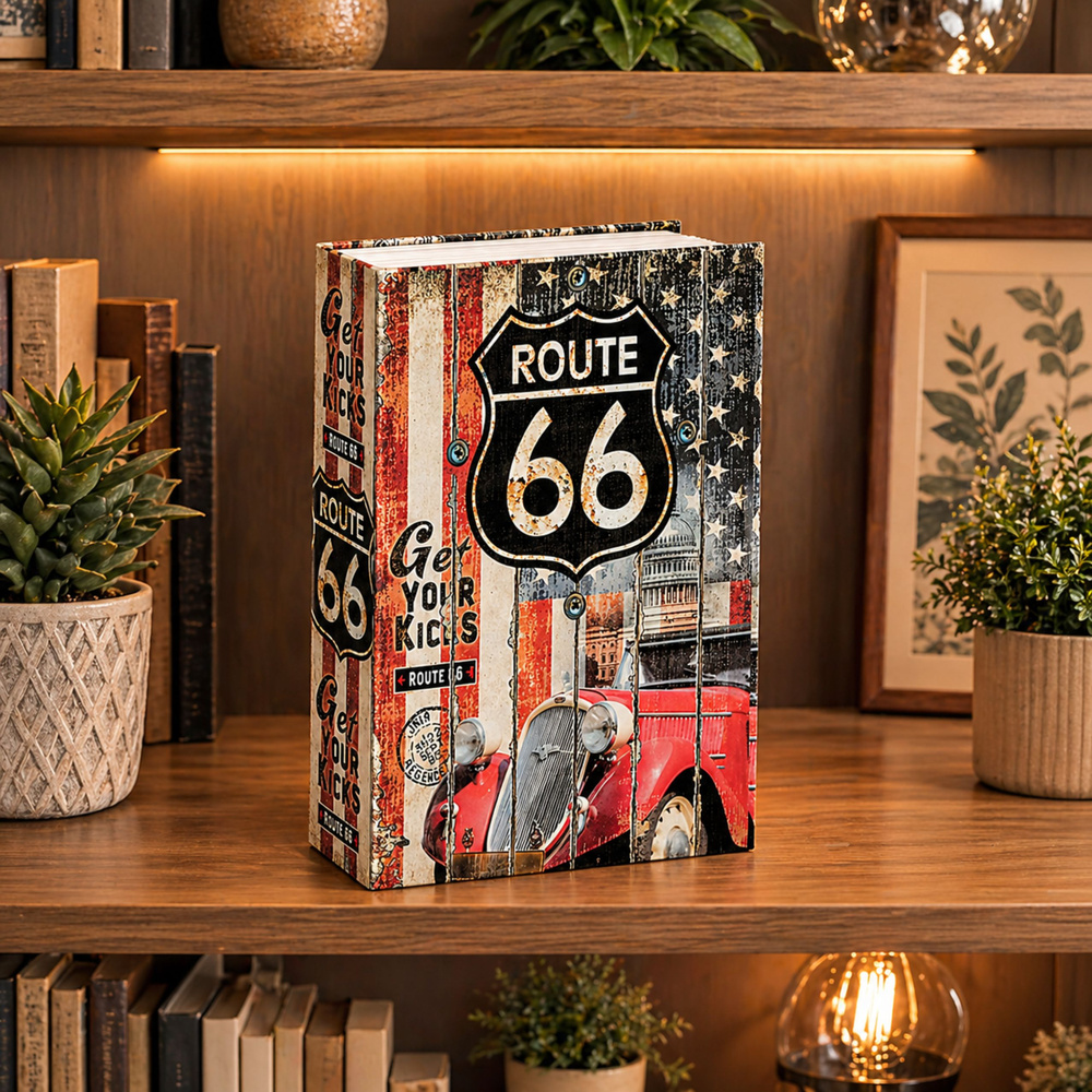 Książka Sejf Na Klucz Mała Kasetka Skrytka Na Pieniądze Route 66 Duża - obrazek 3