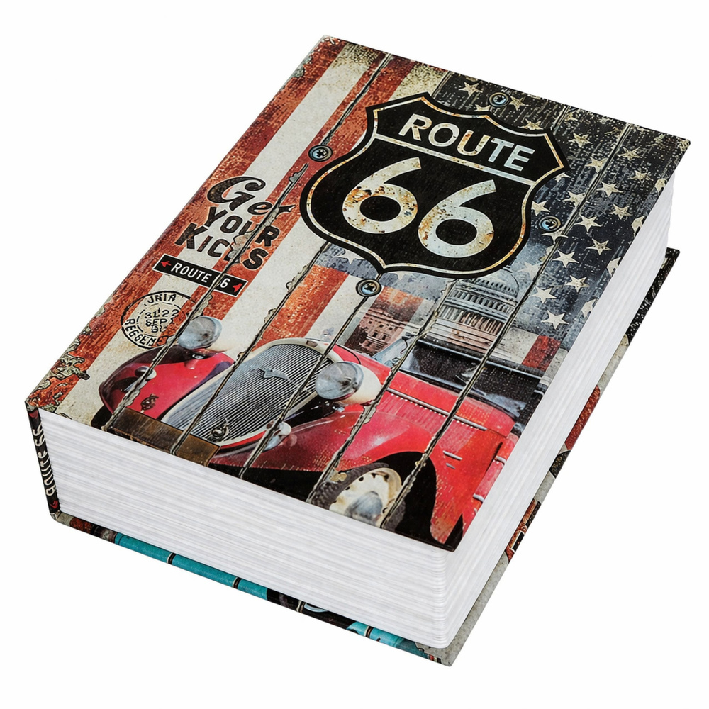 Książka Sejf Na Klucz Mała Kasetka Skrytka Na Pieniądze Route 66 Duża - obrazek 4