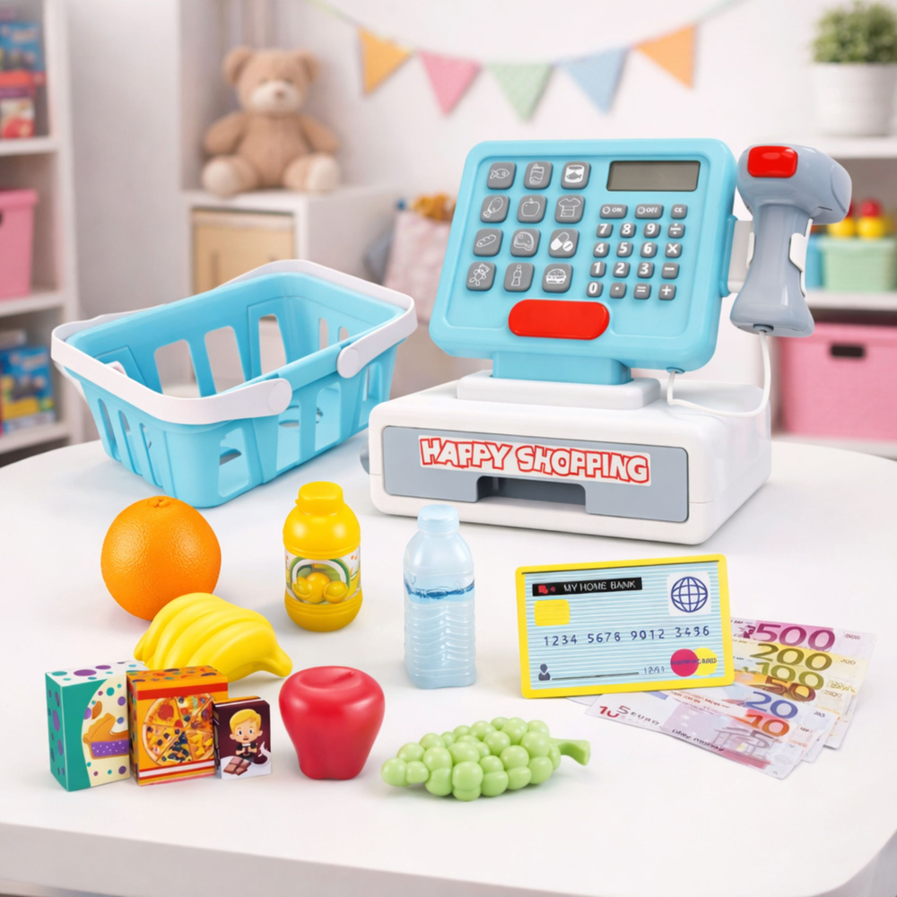 Kasa Sklepowa Interaktywna Skaner Koszyk Produkty Spożywcze Światła Dźwięki - obrazek 3