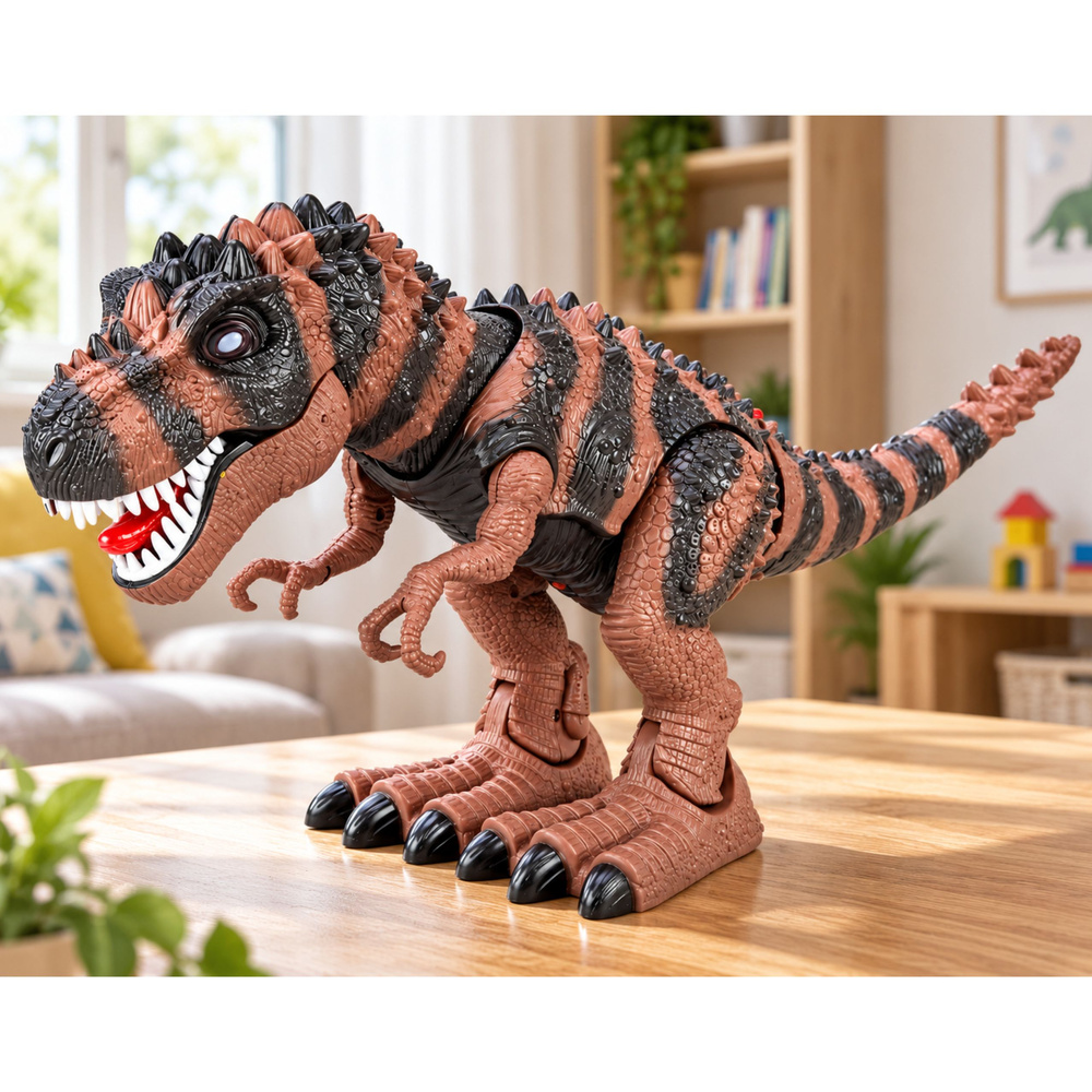 Dinozaur Na Baterie Tyranozaur Rex Chodzący Światła Dźwięk Brązowy - obrazek 4